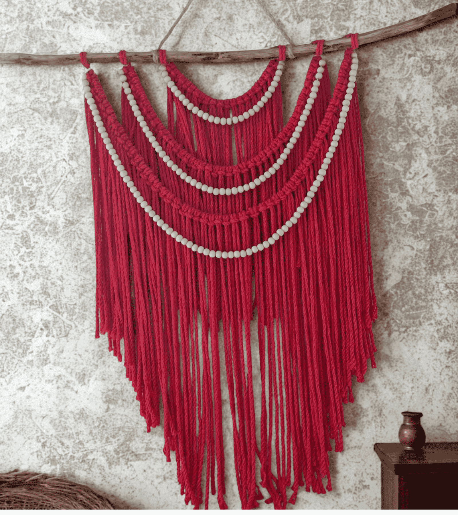 Tapiz estilo Boho rojo con cuentas