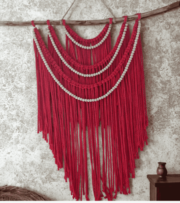 Tapiz estilo Boho rojo con cuentas