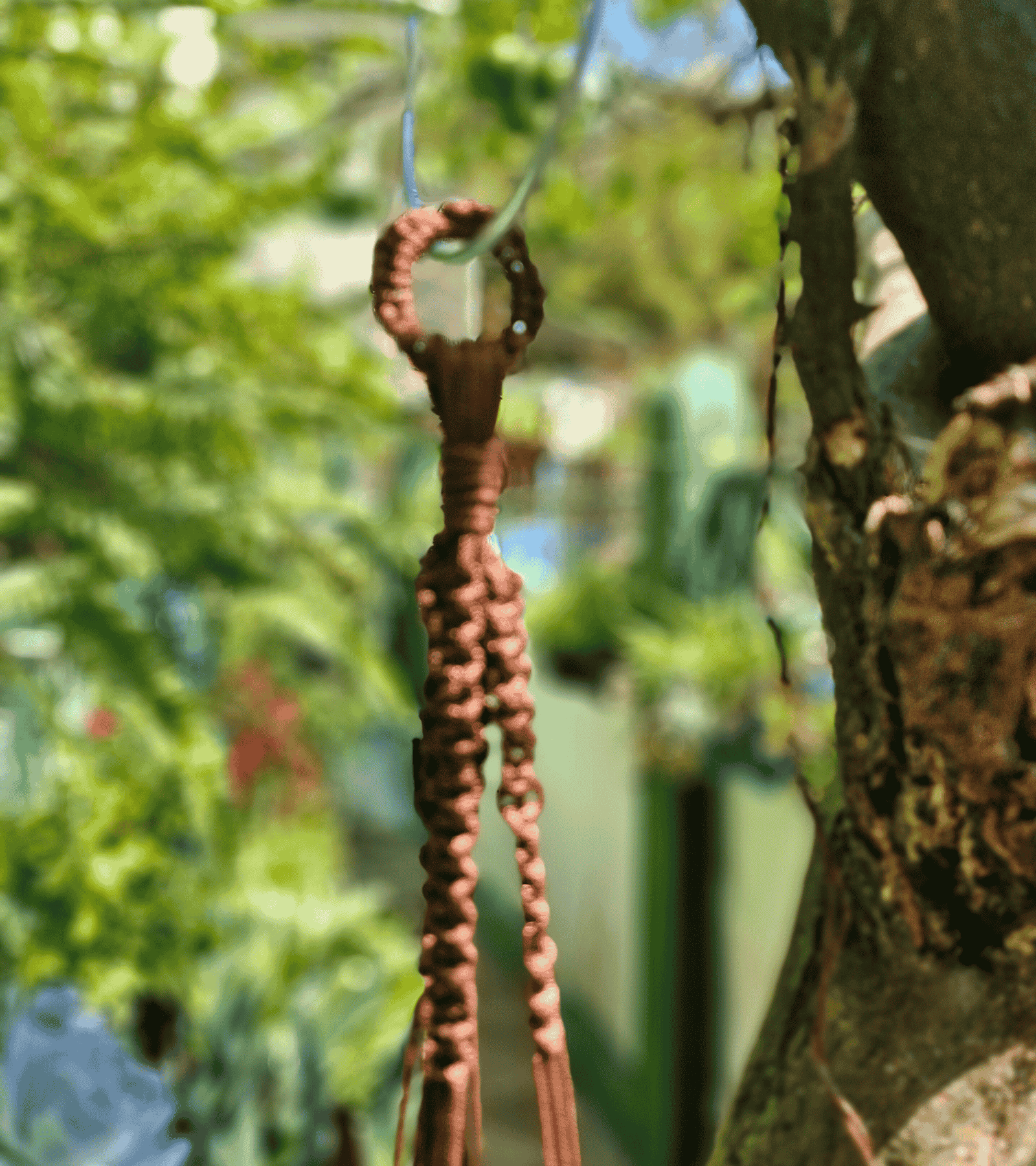 Portamaceta de macramé estilo bohemio para plantas hecho a mano en El Salvador